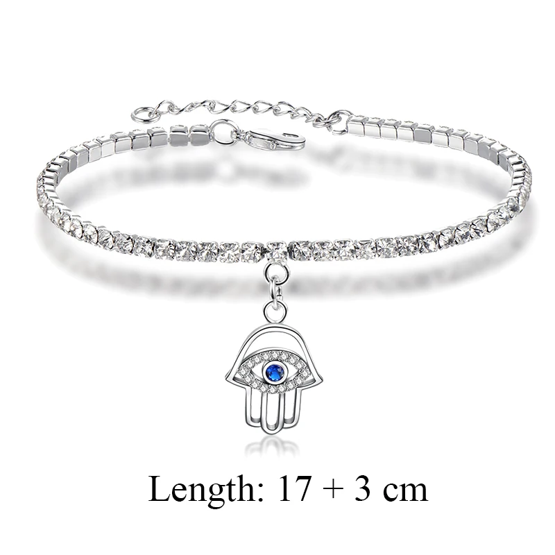 Evil Eye and Hand UMODE клипсами Дурной глаз синий CZ кристалл браслет на руку “Хамса” для Для женщин белое золото цепи коробки регулируемое ювелирное изделие в виде сердца, подарок AUB0165 - Окраска металла: Evil Eye and Hand