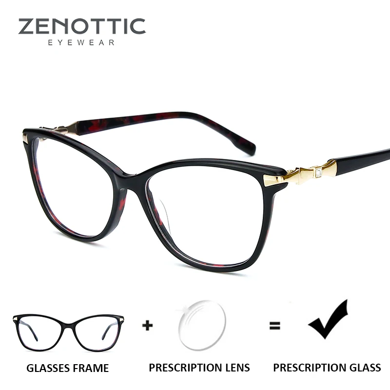 Женские оптические очки ZENOTTIC из ацетата Рецептурные кошачий глаз фотохромные с