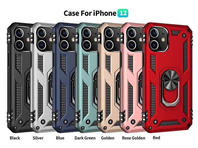 

Shockproof Kickstand Phone Case For iPhone 12 Pro 11 Pro XR XS Max X 6 6S 7 8 Plus Magnetic Finger Ring Anti-Fall Cover