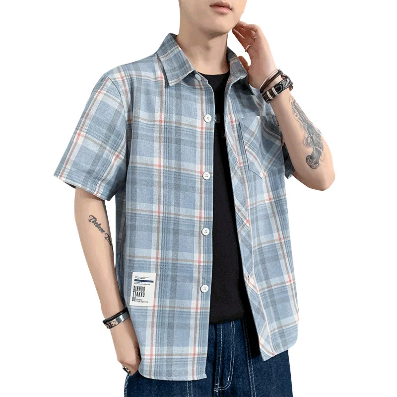 

Short-sleeved shirts men casual shirt summer thin loose port of striped shirt style son half sleeve clothes wet