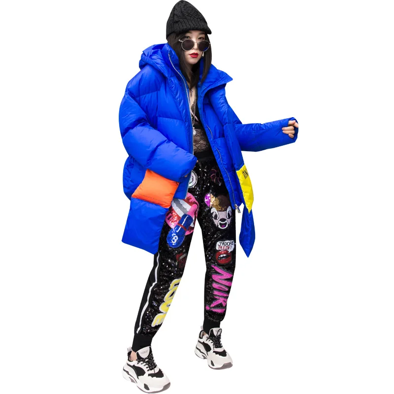 Oversize Down Jacket women Streetwear Warm Parka thick winter Coat Women Hooded Cotton Jackets Retro Coat With a scarf 234