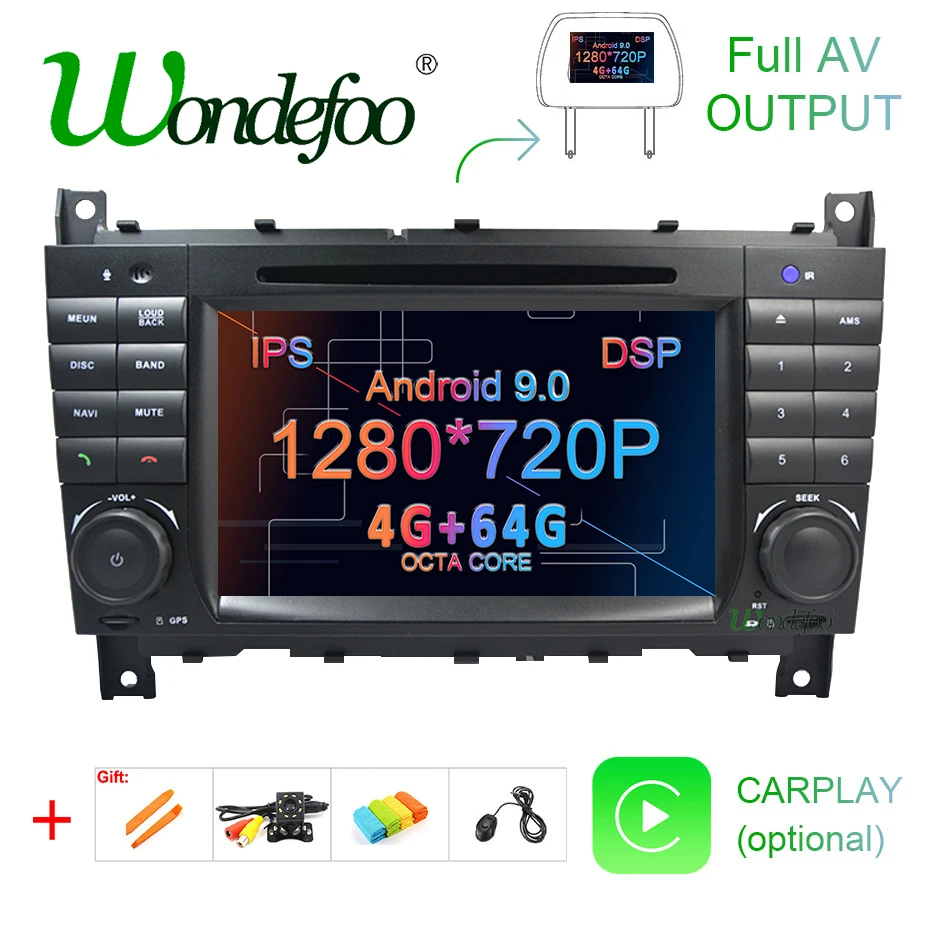 Android 9,0 4G 2 DIN автомобильный DVD gps для Mercedes/Benz W203 W209 W219 A-Class A160 c-класса C180 C200 CLK200 Радио стерео