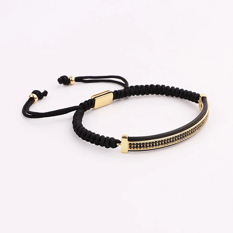 Мужской браслет с микро фианитами ручной работы плетеный макраме мужские