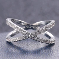 new x shape cross rings for women fashion silver white zircon couple crystal ring fashion luxury party modern jewelry