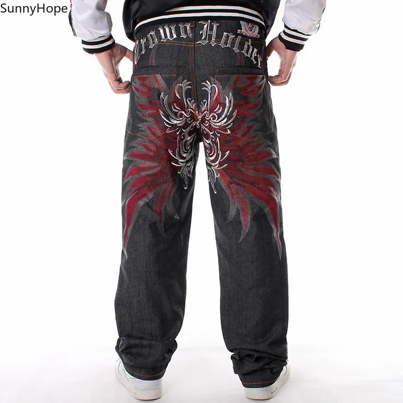 

Джинсы мужские с вышивкой, Модные свободные брюки из денима, стиль рэп, хип-хоп, стиль флэш, 30-46