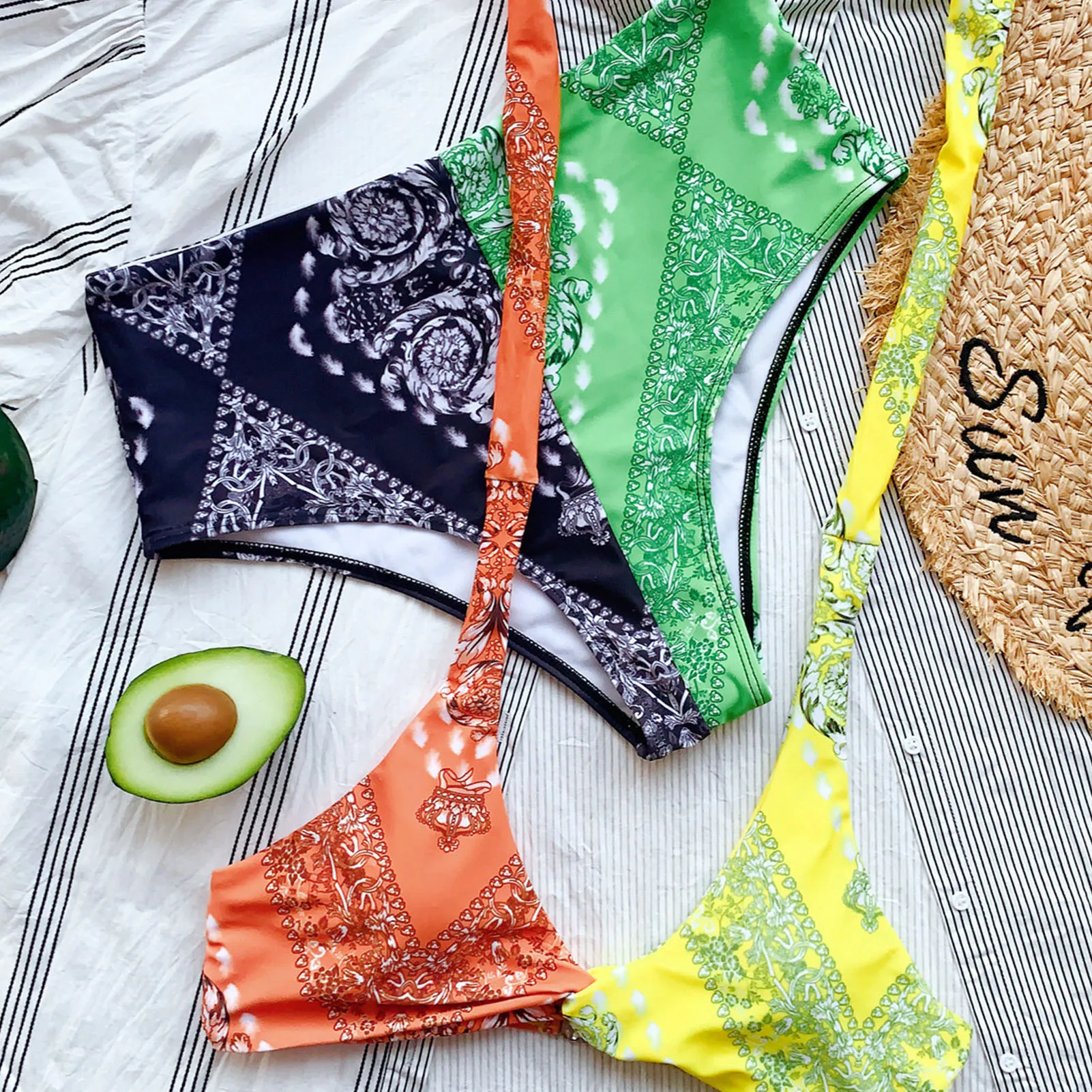 

Retro Stitching Printing Women Swimwear Bikinis Sexy Biquini Swim Suit Push Up Swimsuit Female Beachwear Swimming Bikini