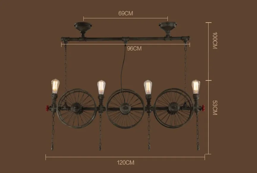 

Loft vintage pendant chandelier creative restaurant bar industry wrought iron hanging pendant lamp American Bar wheel lampadario