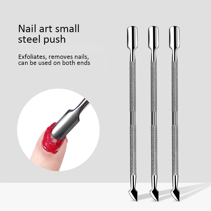 

Reusable Double End Nail Art Cuticle Pusher Dead Skin Remover Pedicure Care Manicures Tools Nail Polish Glue Small Steel Pusher