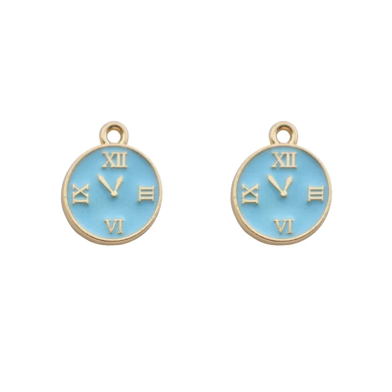 

10Pcs Pink Blue Clock Shape Drop Oil Metal Pendant Charms For DIY Making Earrings Necklace Bracelet Jewelry Accessories