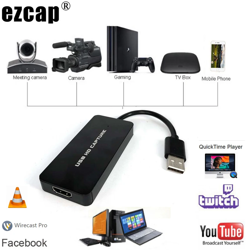 Ezcap 1080P 60fps HDMI к USB 2 0 Видео Запись карты телефон игра HD камера видеокамера запись