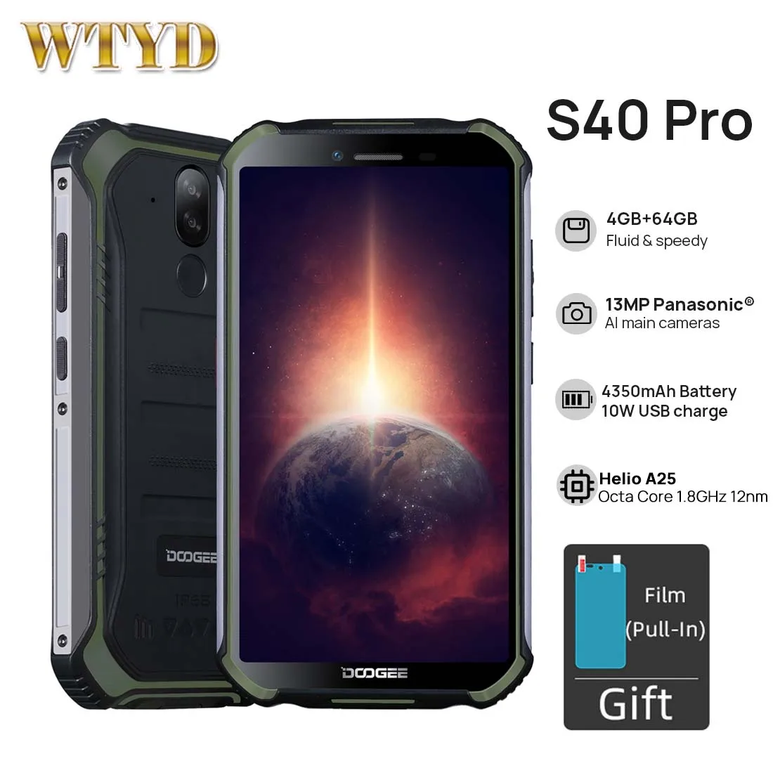 DOOGEE S40 Pro IP68 Waterproof 4G Mobile Phone 5.45'' 4GB 64GB Octa-core Android 10 Cellphone 4650mAh Fingerprint ID Smartphone |