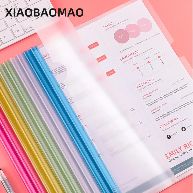 10 Pieces Color Transparent Draw Rod Folder File Report Resume Folder Thickened Draw Rod Folder Plastic Rod Clip