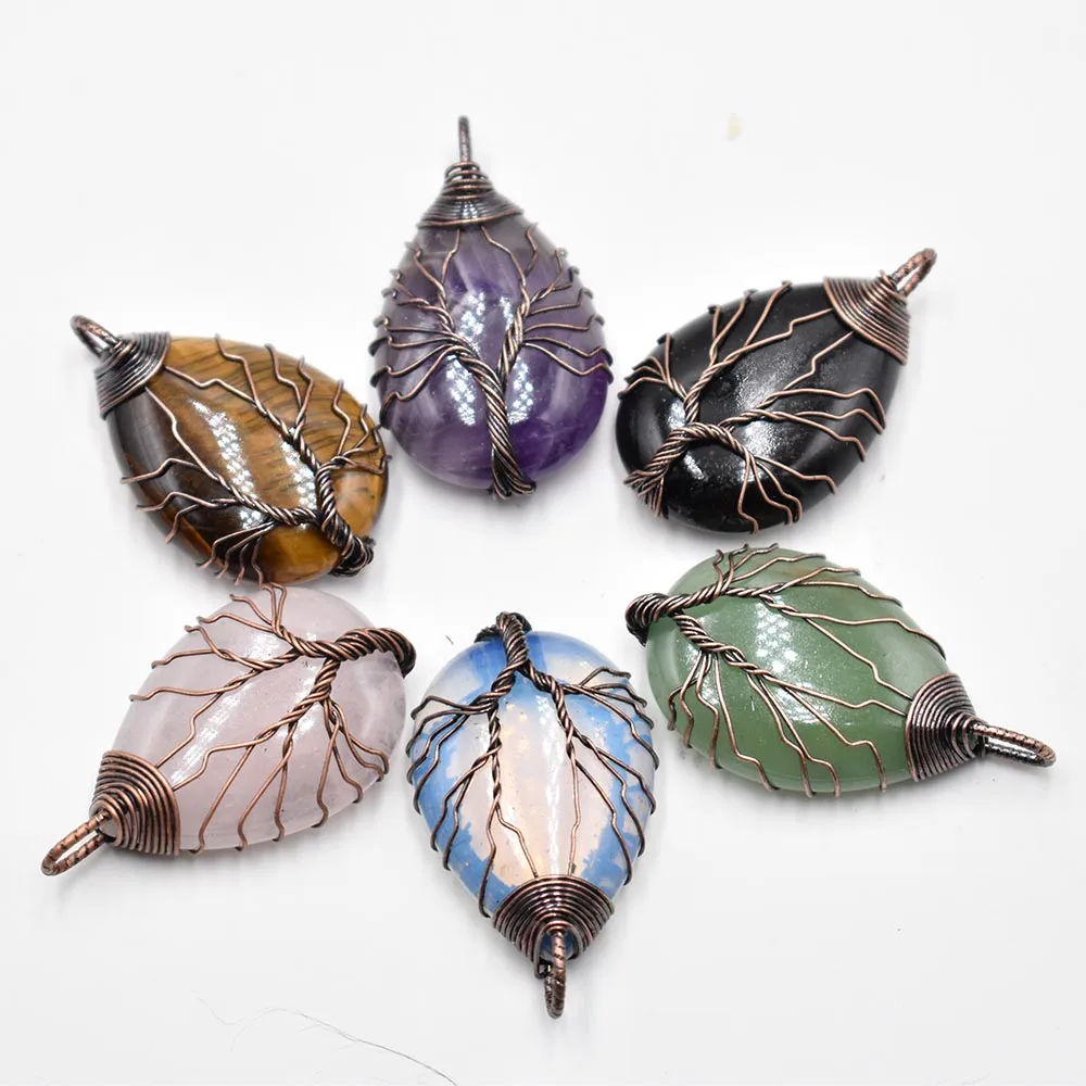 

Natural Stone Crystal Tree of Life Antique Pendants Roses Quartz Wire Wrapped Trendy Jewelry Making Wholesale 6/lot free