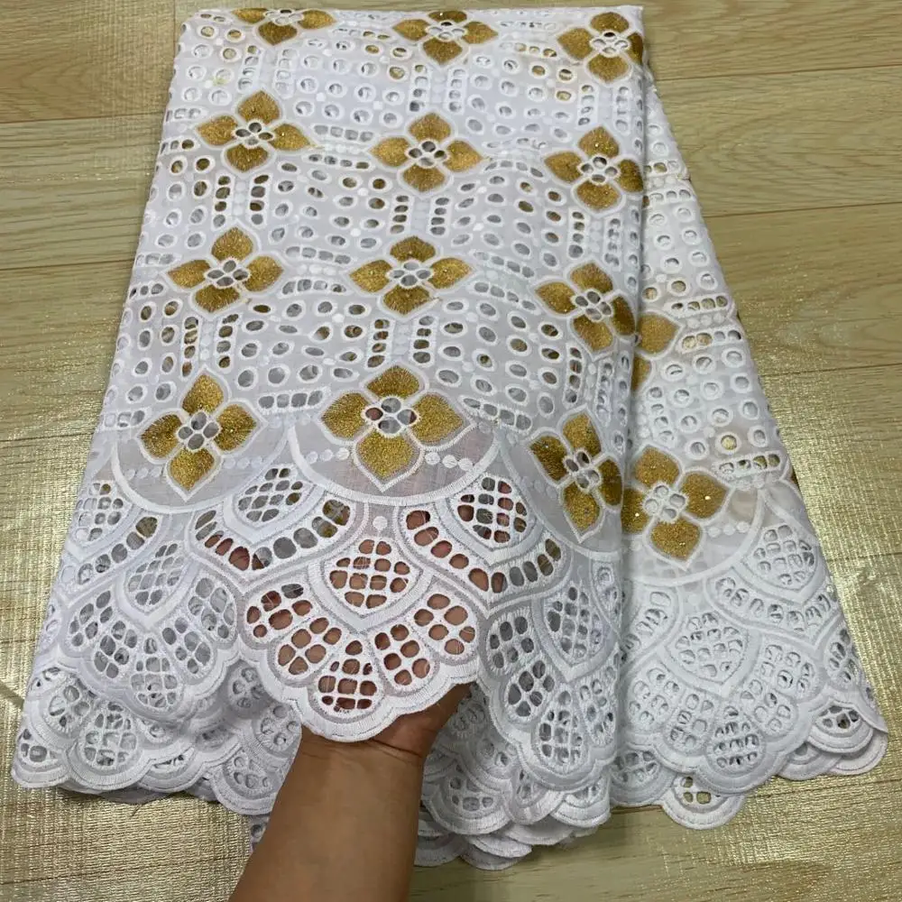 

2021 Late High Quality African Nigerian Tulle Lace Fabric Swiss Voile Lace Wedding 2.5yards Embroidery Dress 100% Cotton Fabric