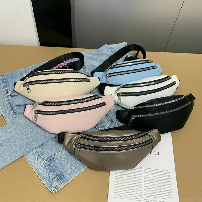 

2020 New Women's Waist Bag Unisex Double Zipper Fanny Pack Bags PU Leather Crossbody Purse Waist Bag Chest Phone Pouch Fashion