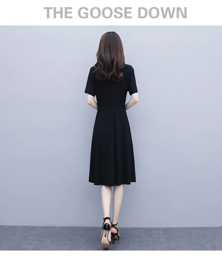 

Chiffon Slim Women's Dress New Casual Dresses Fashion Short Sleeve Mid-length Diamond V-neck Solid Summer Houthion
