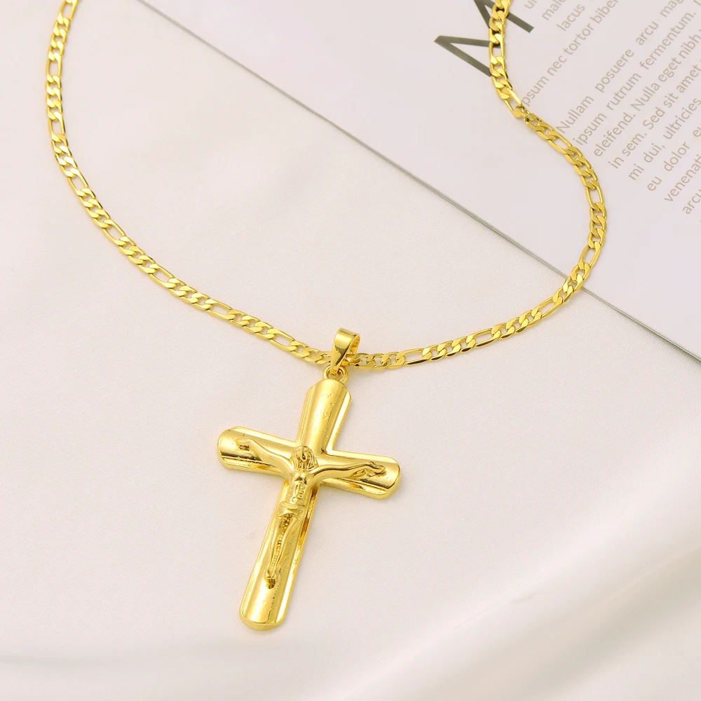 

Bangrui Gold Color Fashion Smooth Jesus Cross Pendant 60cm Necklaces For Women/Girls Classic Elegant Africa Arab Party Gifts