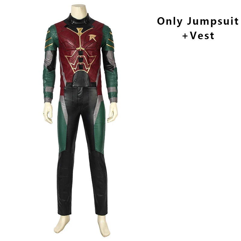 Only jumpsuit vest Фильм DC Бэтмен Робин, Косплей Костюм Ночной член Грейсон Взрослый Хэллоуин команда супергероев сапоги комбинезон плащ костюм - Цвет: Only jumpsuit vest