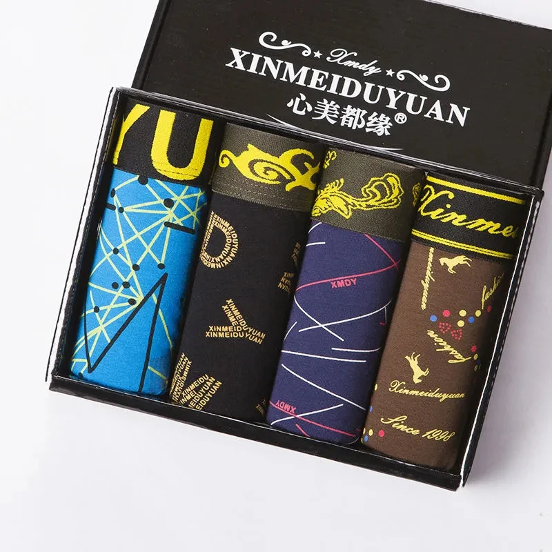 4Pcs/Lot Men's Underwear Pure Cotton Modal Boxer Pants High-end Student Fashion Four Corner Underpants Breathable Underwear Men