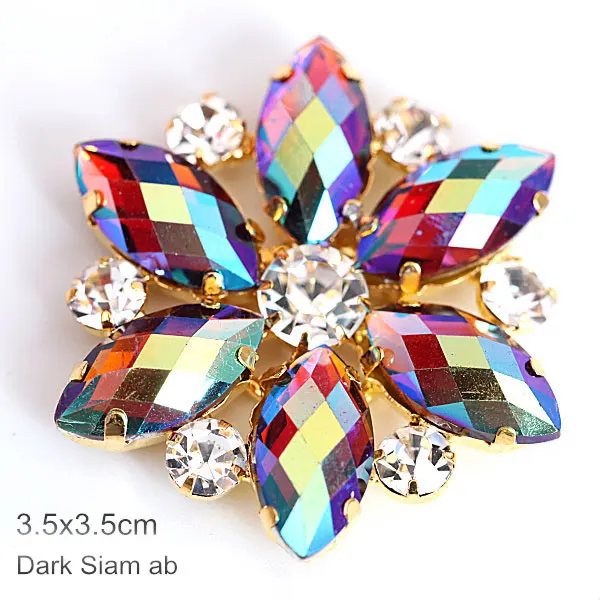 Dark Siam AB-3.5cm 1 шт. кристалл AB аппликация из стеклянных страз с золотой основой цветок аппликация стразы пришить стразы для свадебного платья B3486 - Цвет: Dark Siam AB-3.5cm
