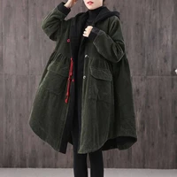 autumn winter new korean loose literary retro cotton clothes women corduroy thickened medium long coat
