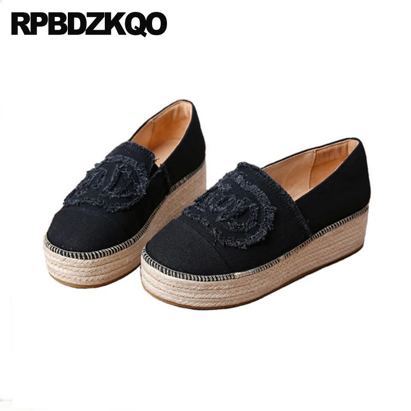 Women Flats Thick Sole Slip On Muffin Elevator Fisherman Espadrilles Gray Hemp Elderly Casual Platform Creepers Large Size Shoes | Обувь