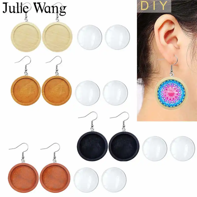 Julie Wang 25 мм Дерево Кабошон Базовые настройки стеклянный кабошон из нержавеющей
