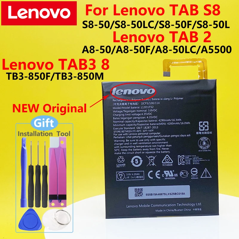 Lenovo Lepad A8 50 A5500 Tab S8 AB IDEAPAD 8 50F 50LC Tab3 850m 100% оригинальный 4290 мА/ч L13D1P32 батарея + номер