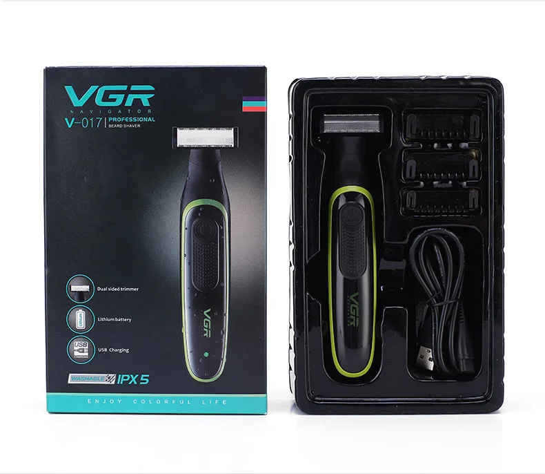 VGR, мужская электробритва с одним лезвием, зарядка через usb, триммер для лица, бороды, стрижка, водонепроницаемый, для сухого и влажного тела, для удаления волос, 3 направляющих, гребни