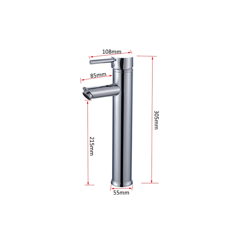 Высокий смеситель для ванной комнаты горячей и холодной воды раковины