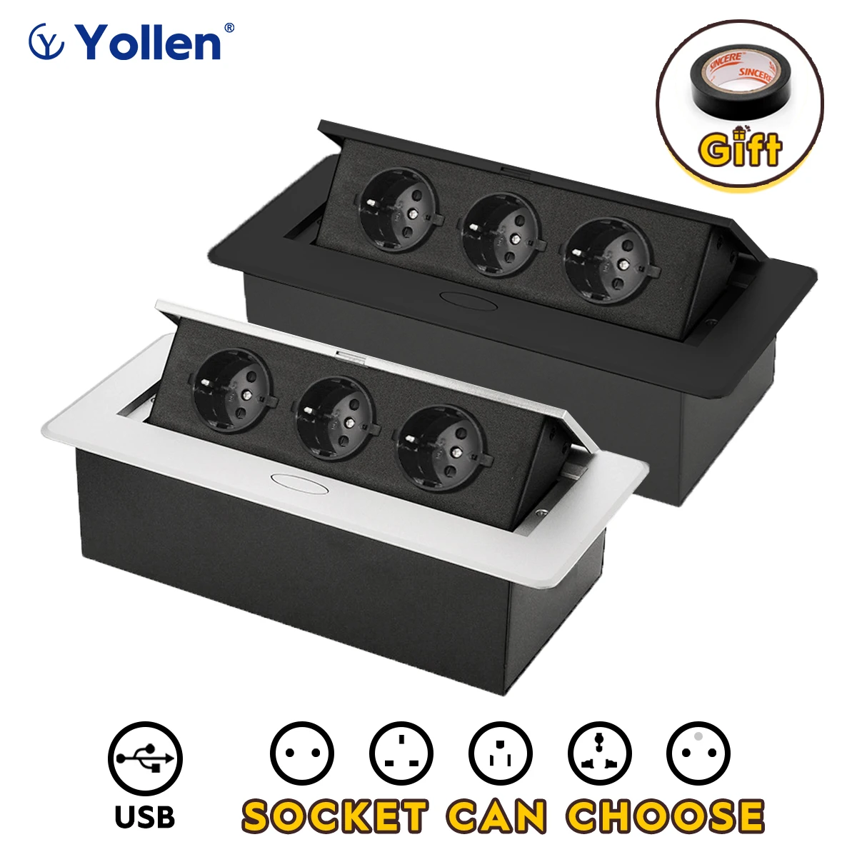 Все алюминиевые панели ЕС стандартный скрытый тип настольная розетка 3 пути