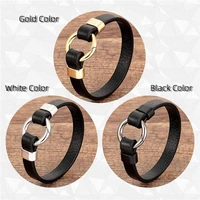 gold metal round trendy genuine leather women mens clasp leather rope bracelet