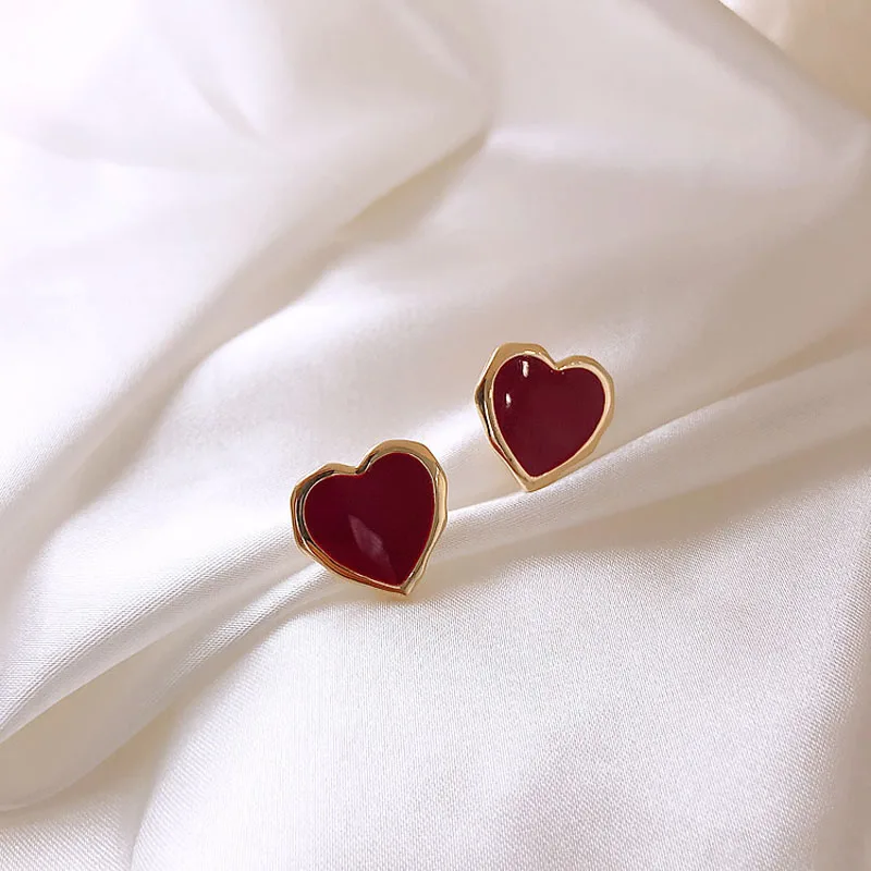 

Red Heart Shape Stud Earring Women Fashion Sweet Jelery YJ0017