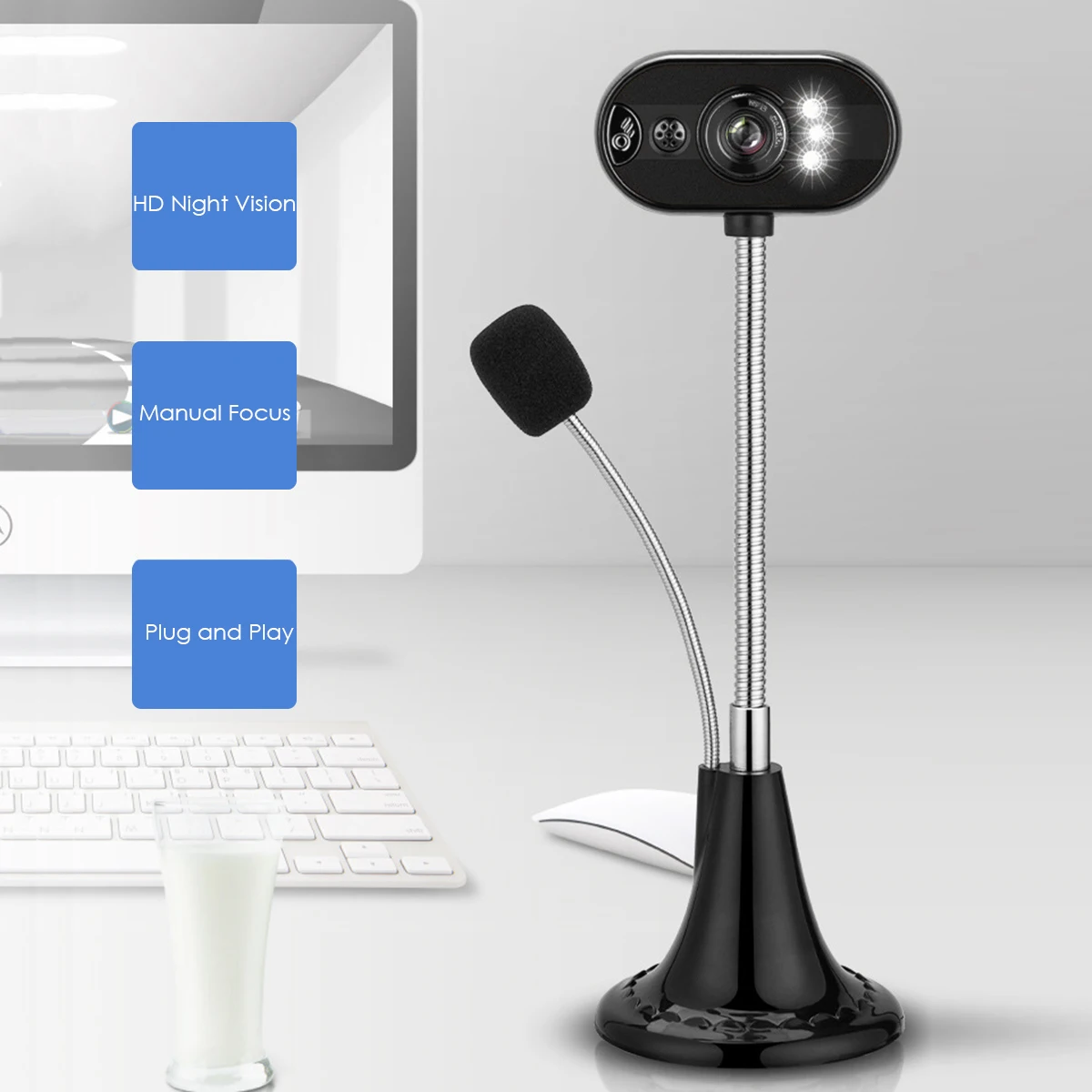 Веб камера с микрофоном и светодиодсветодиодный подсветильник кой 1 4 м