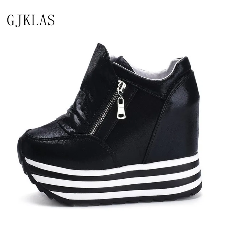

Wedges Platform Shoes Women Sneakers Heel Dual Zippers New Woman Vulcanize Shoes Chunky Sneakers Woman Hidden Heels Platformy