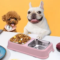 dog double bowl puppy food water feeder cute stainless steel pets drinking dish feeder pets supplies feeding dishes dogs bowl