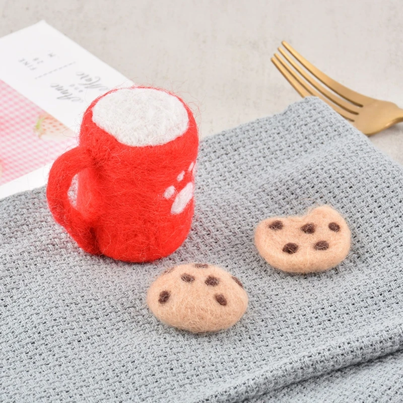 

3Pcs DIY Baby Wool Felt Milk Tea Cup+Cookies Decorations Newborn Photograph Prop