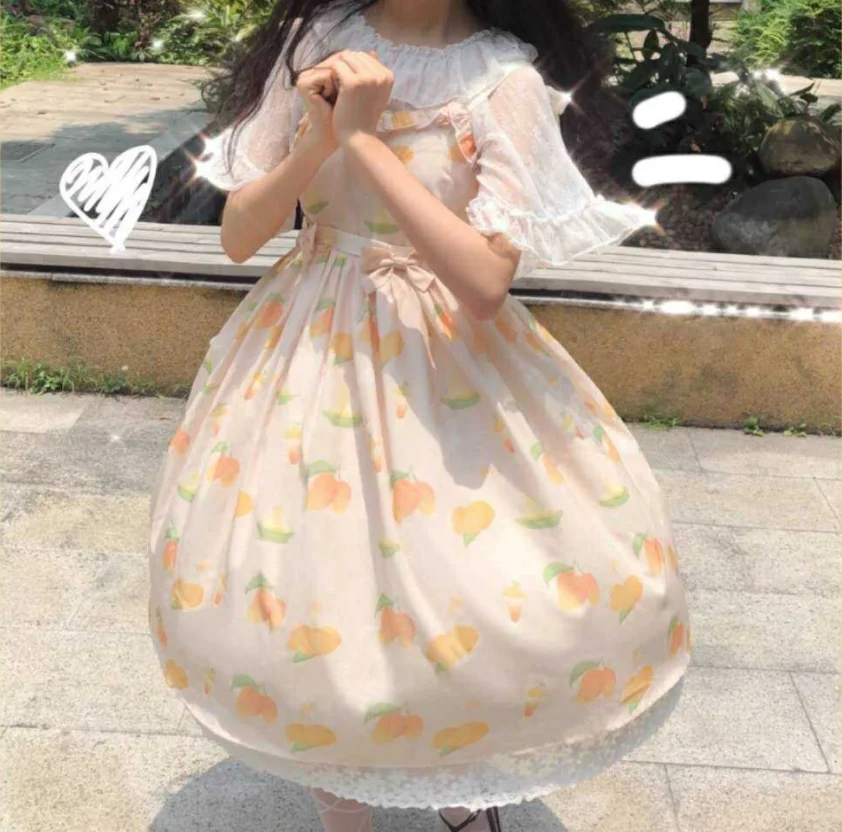 

Mothybot Lolita Mango Pattern Dress Sweet Girl At Home