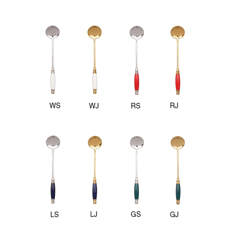 

304 Stainless Steel Ceramic Handle Coffee Scoop Dessert Spoon Food Grade Ice Cream Candy Tea Spoon Tableware Kitchen Tableware