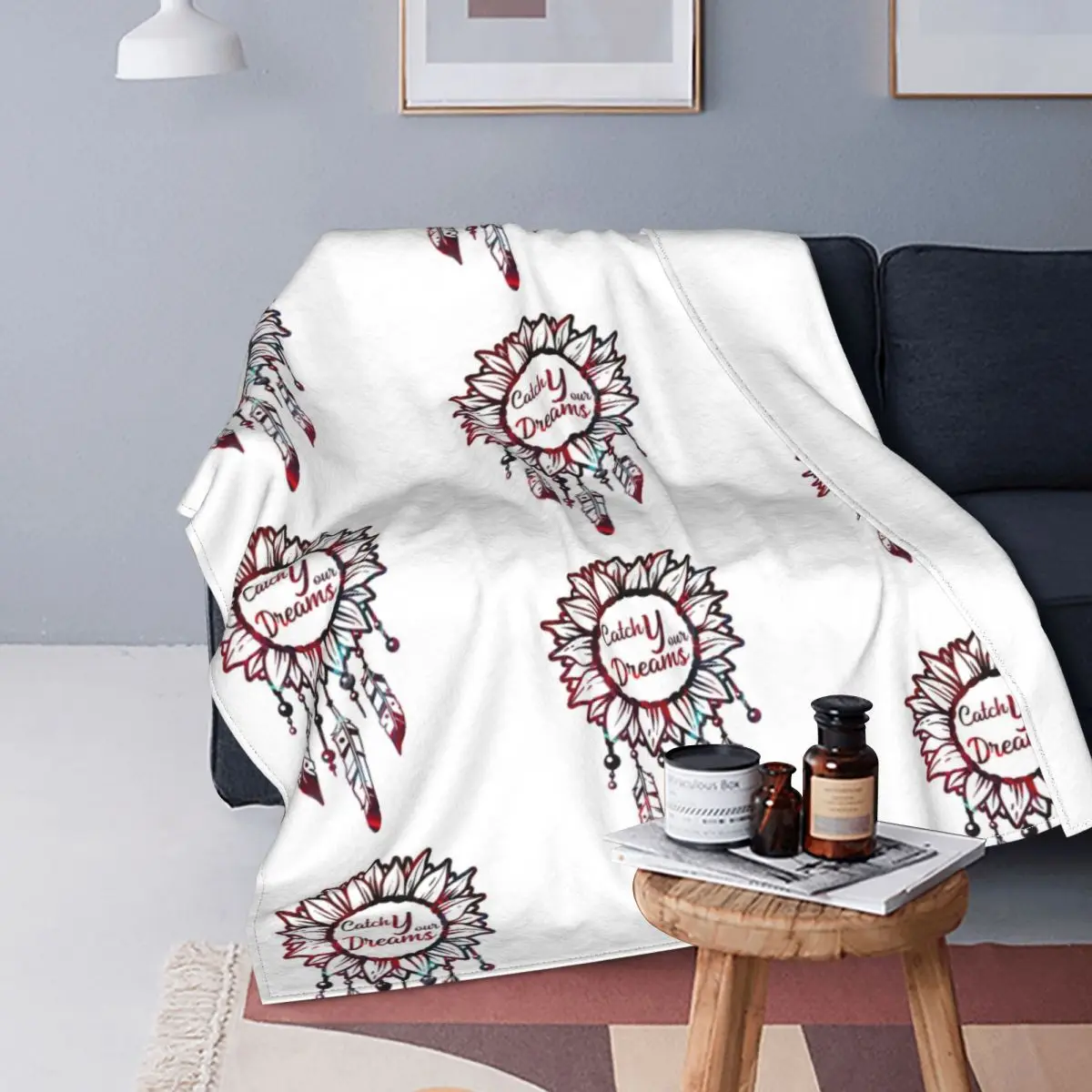 

Sunflower Dreamcatcher Blankets Flannel Printed Handmade Multi-function Lightweight Throw Blankets for Sofa Car Plush Thin Quilt