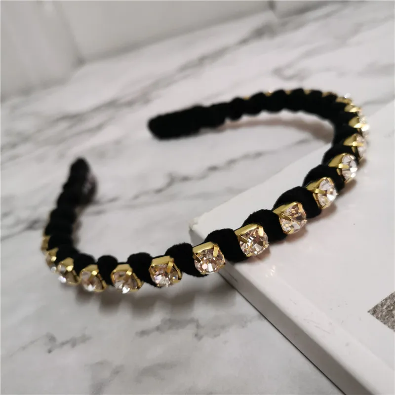 

Europe Vintage Rhinestone Hairband Fashion Fabric Ins Queen Headband Luxury Hair Accessories Street All Match Baruqoe Headwear