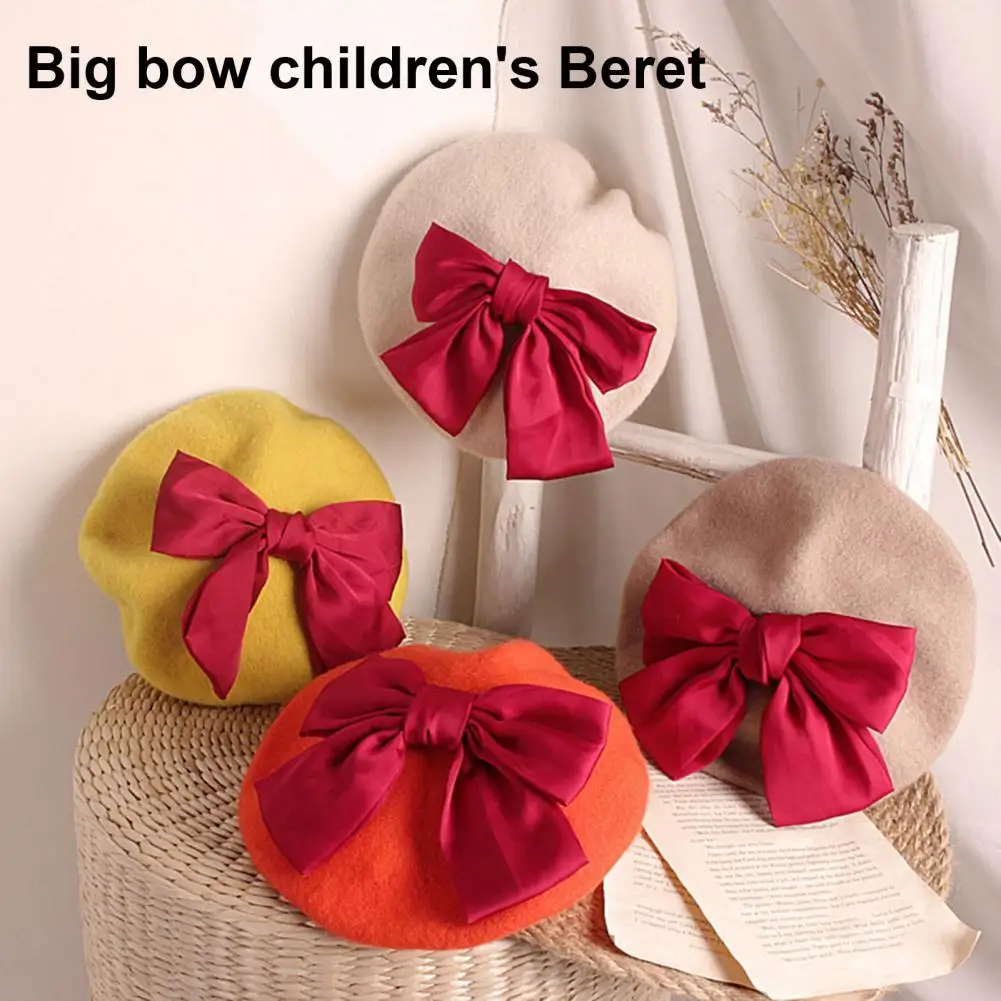 

Зимние аксессуары, милый модный красный берет с бантом для девочек, милая детская шапка, мягкая для путешествий
