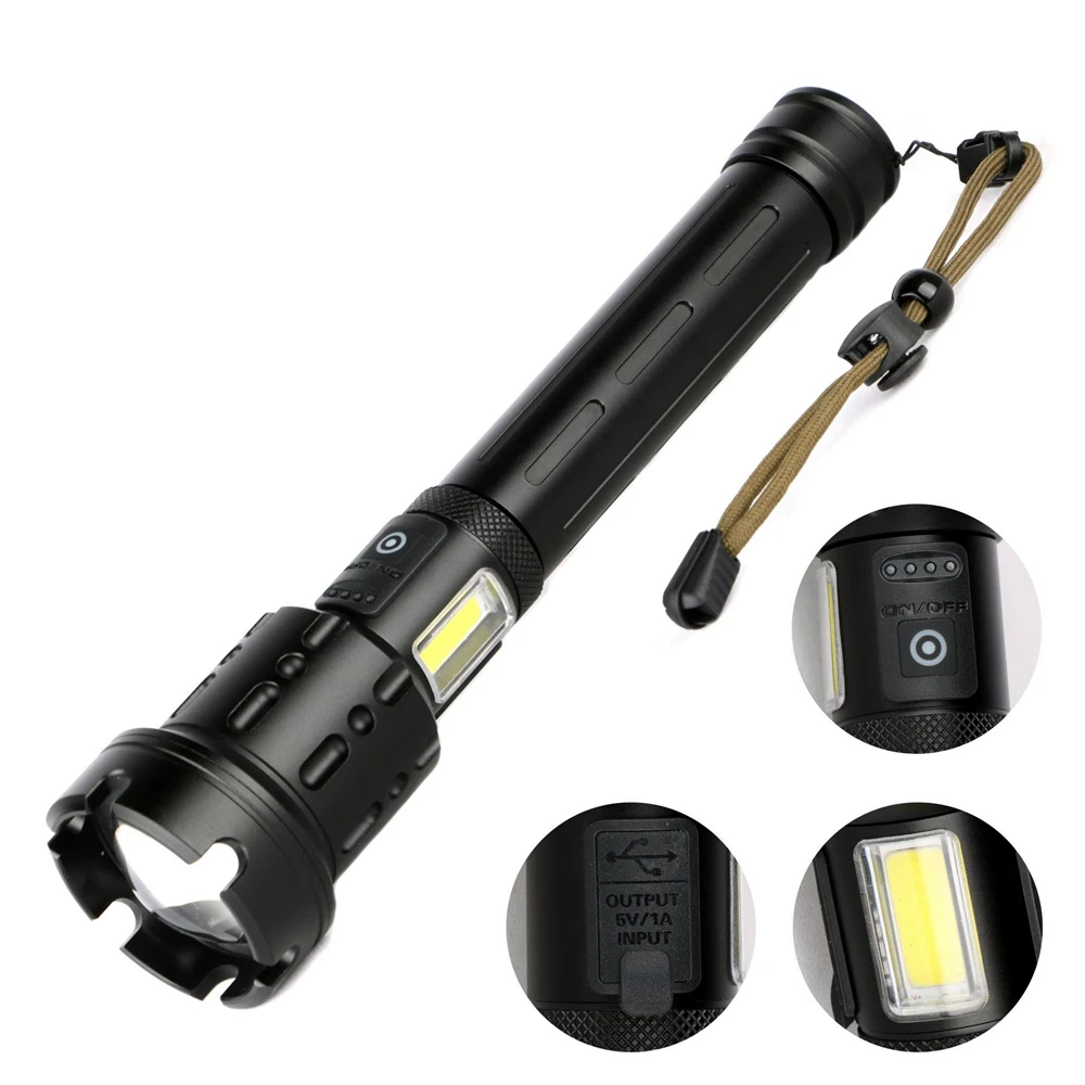 

Powerful LED Flashlight With XHP P90 Lamp bead Zoomable 7 lighting modes LED Torch Support for Mircro charging hunting lamp