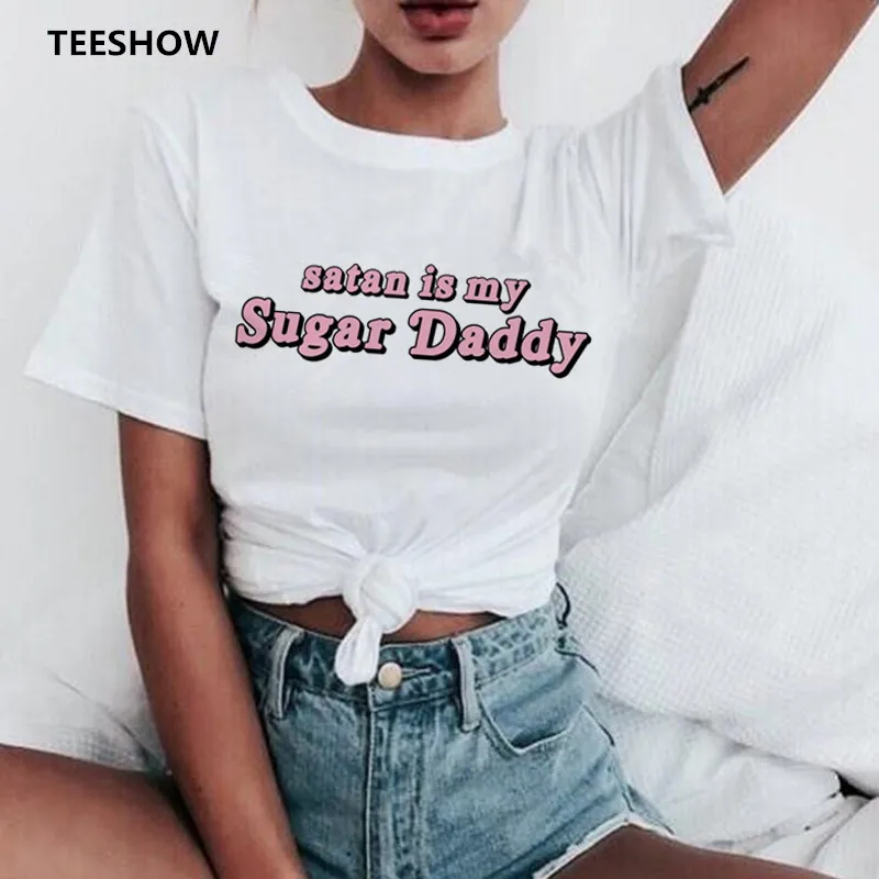 Новый да папа футболка для женщин сатаны мой сахара эстетику печати белая