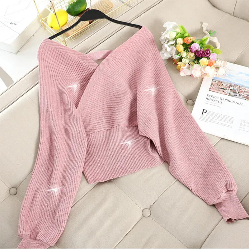 SINGRAIN женский свитер из люрекса + вязаная юбка карандаш блестящие вязаные