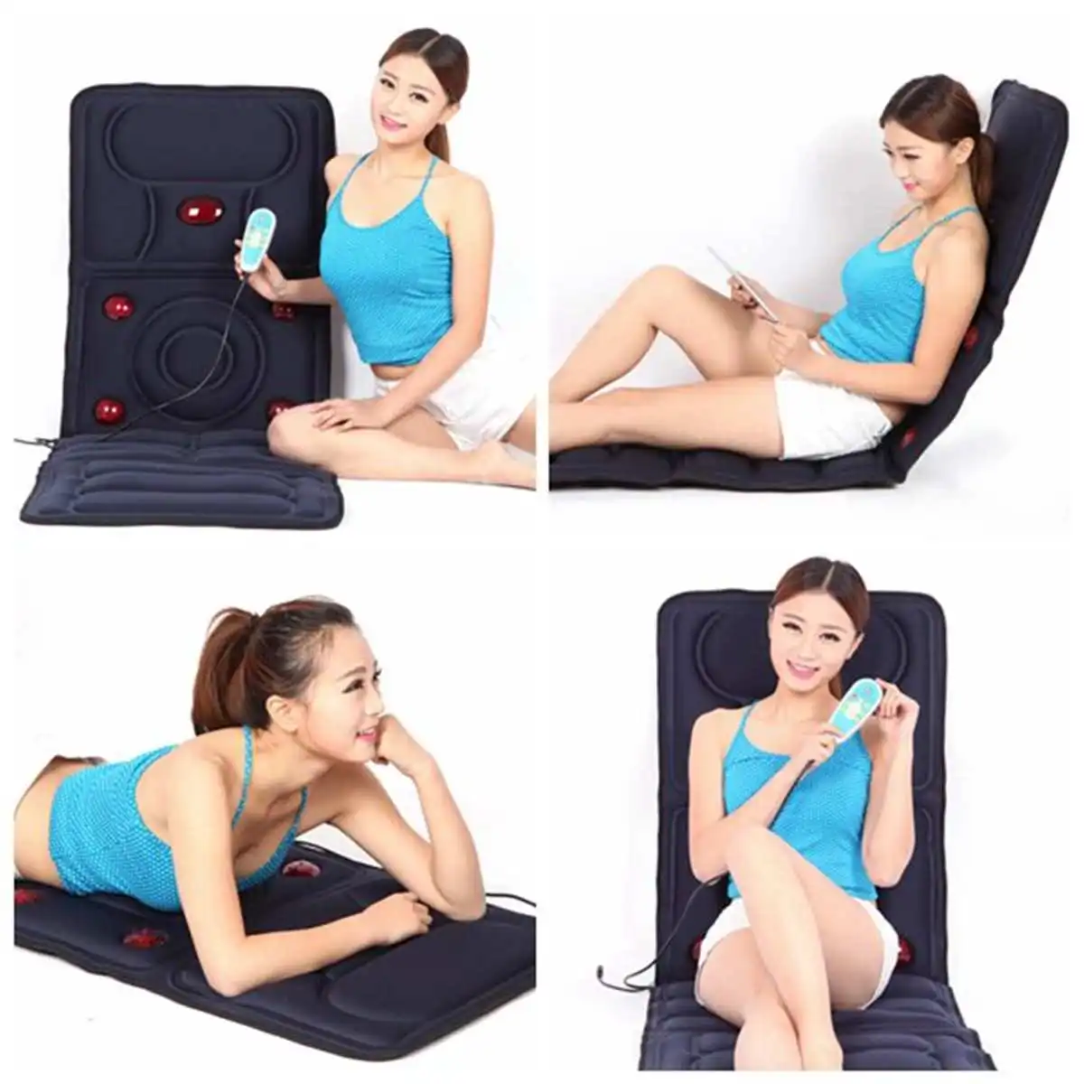 

100-240V Portable Electric Heating Vibration Massage Chair Cushion Car Home Office Lumbar Neck Mattress Pain Relief 9 Motors