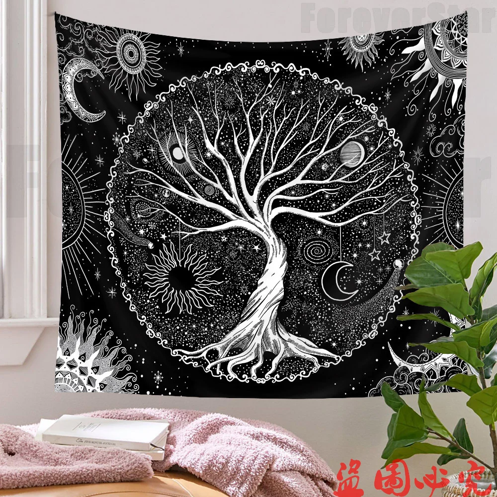 

Tree of Life Tapestry Black White Starry Tapisserie Aesthetic Wall Hanging Tapestries Home Decor for Bedroom Living Room Dorm