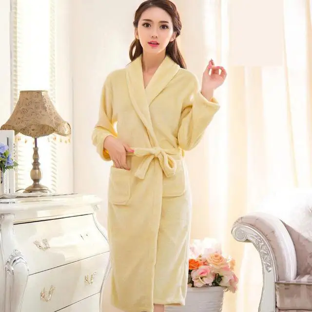 Men&women Coral Fleece Print Bow Robe Flannel Sleepwear Kimono Bathrobe Gown Winter Warm Thick Home Dressing Gown - Цвет: Women 4