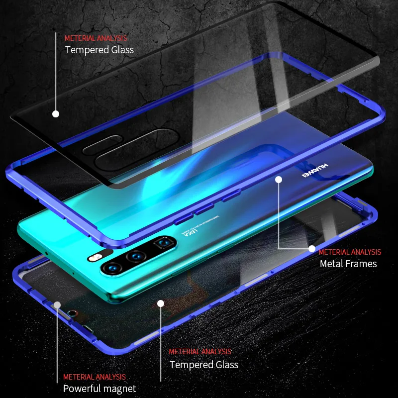 Luphie Full Wrap Magnetic Case for Huawei P30 Pro 9H Front Back Tempered Glass Phone Cover |