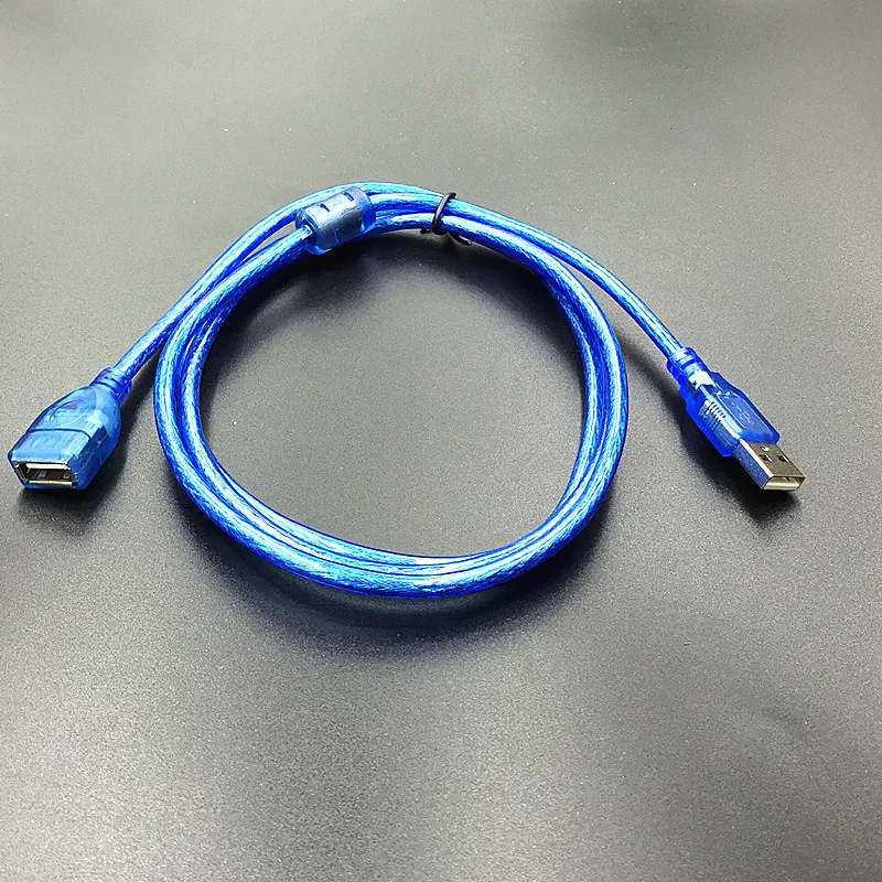 USB Extension Cable Male To Female Data Cable with Shielded Magnetic Ring USB Cable All Copper Transparent Blue